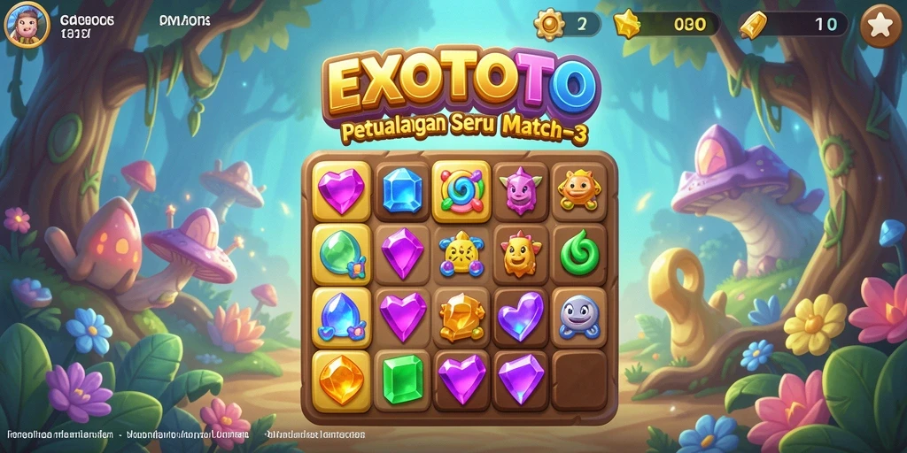 Tampilan gameplay seru dalam permainan Match-3 EXOTOTO.